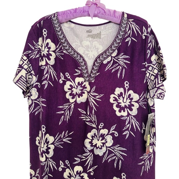 Patio Casuals Women's Purple House Midi Dress Sz M Mumu Floral Beaded Cruise New - Picture 2 of 7